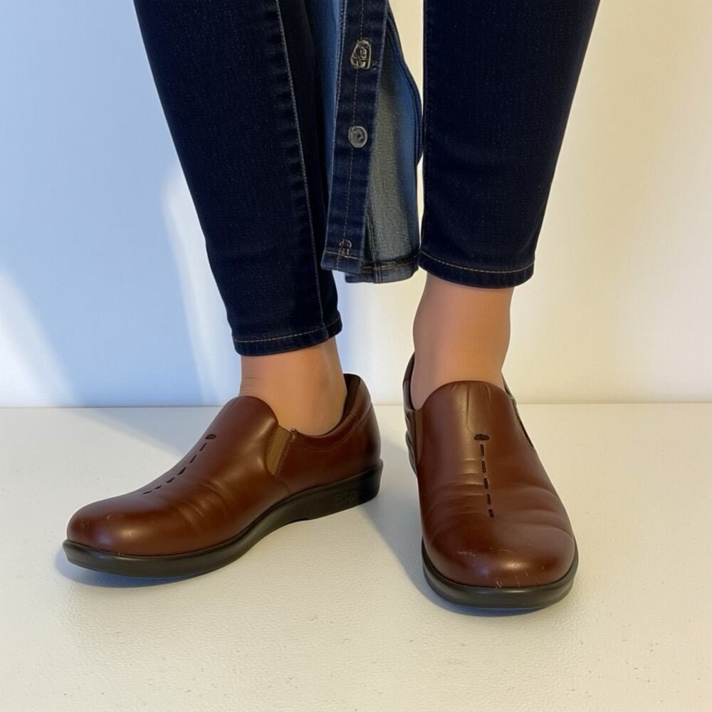 SAS Tripad Comfort Brown Leather Slip On Women Size 7.5S D5666464 USA Made